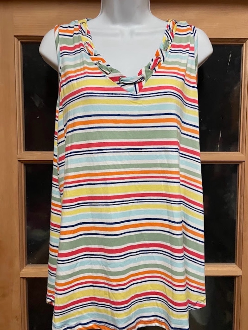 New York Laundry Pastel Stripe V-Neck Tank — Pink, Blue, Mint, Coral